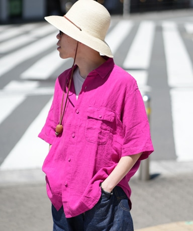 BRU NA BOINNE/ブルーナボイン グランパリネンシャツ [ピンク]