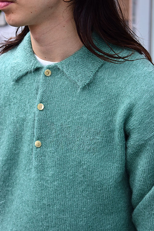 AURALEE[オーラリー] 23AW Brushed Super Kid Mohair Knit Polo [Jade 