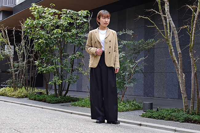 ATON [エイトン]Compact Wool Two Tuck Wide Pants-Black(1981Lady's)
