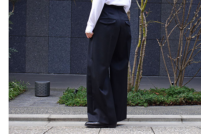 ATON [エイトン]Compact Wool Two Tuck Wide Pants-Black(1981Lady's)