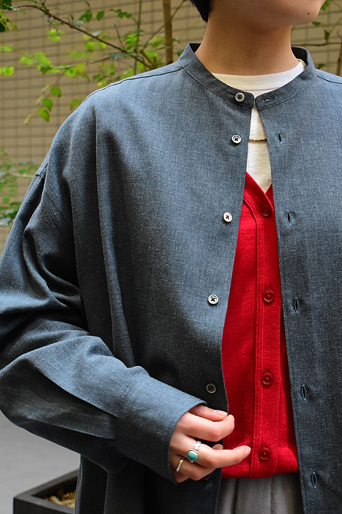 ヴィンテージVINTAGE / band collar linen wide shirt