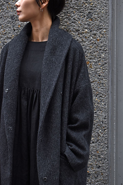 Honnete/Shawl Collar Wide Coat-Shaggy Twill {1981 Lady's)
