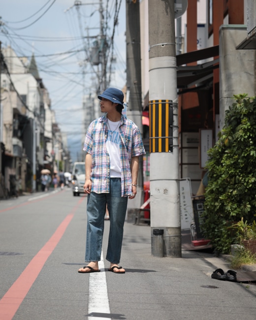 INDIVIDUALIZED SHIRTS 別注 Regular Collar S/S Shirt(Linen) [Pink×Blue]