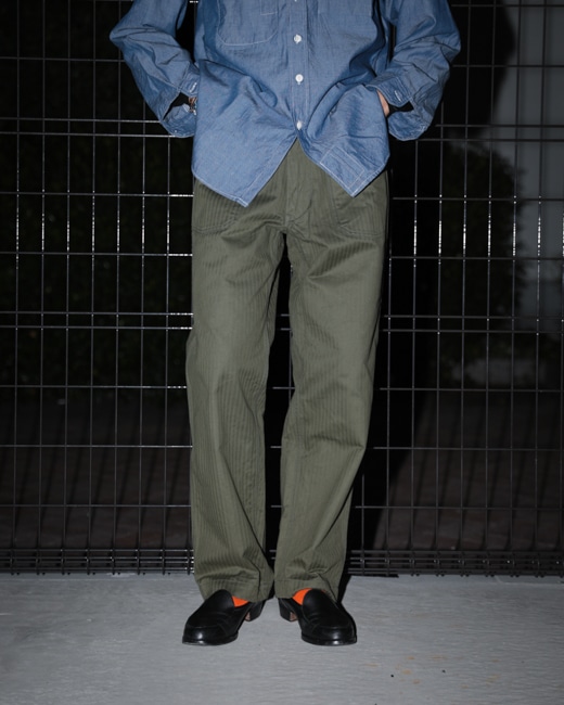 BONCOURA US Army Work Pants Threne Vat Dye Herringbone [Olive]