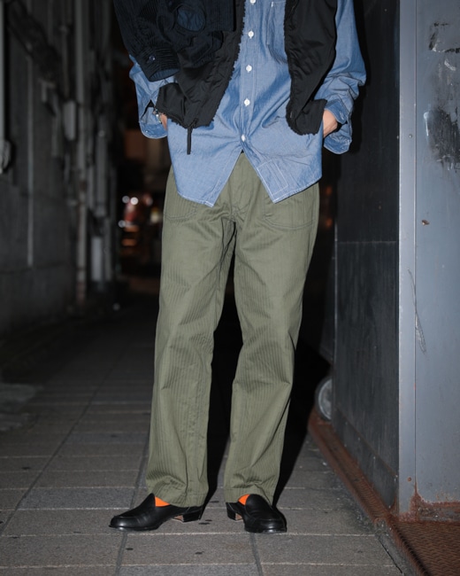 BONCOURA US Army Work Pants Threne Vat Dye Herringbone [Olive]