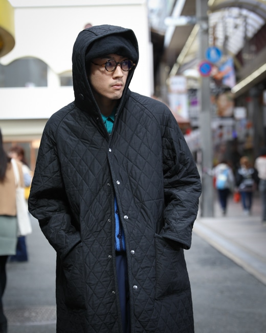 MAATEE&SONS SILK QUILT HOODED COAT-