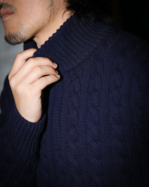 A.PRESSE Cashmere Aran Half Zip Sweater