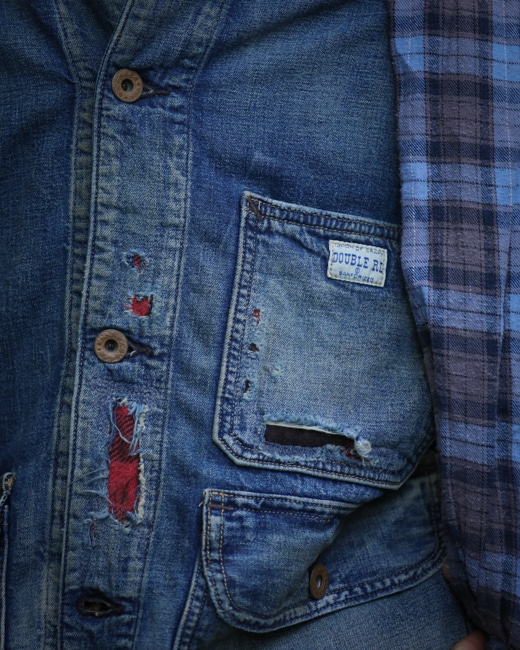 RRL インディゴチェック柄 ワークジャケット コットン&リネン インディゴ チェック コットンリネン ワーク ジャケット