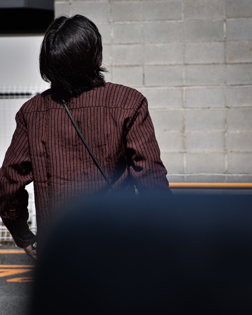 EVAN KINORI Big Shirt Two [Navy/Red(Yarn Dyed Linen)]