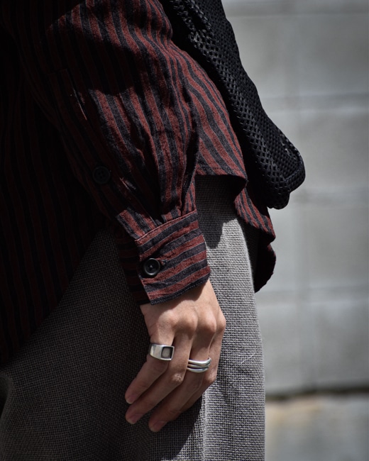 EVAN KINORI Big Shirt Two [Navy/Red(Yarn Dyed Linen)]