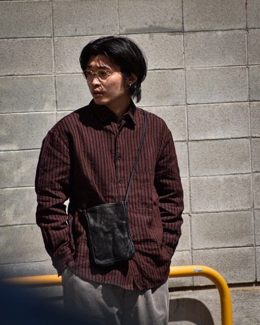 EVAN KINORI Big Shirt Two [Navy/Red(Yarn Dyed Linen)]