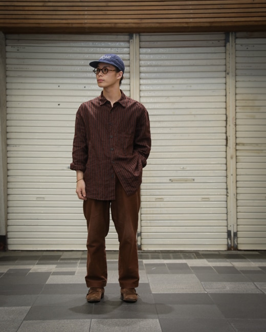 EVAN KINORI Big Shirt Two [Navy/Red(Yarn Dyed Linen)]