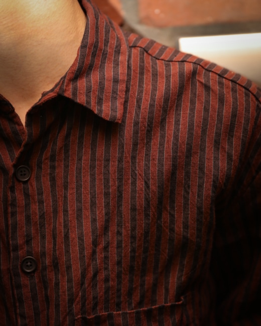 EVAN KINORI Big Shirt Two [Navy/Red(Yarn Dyed Linen)]