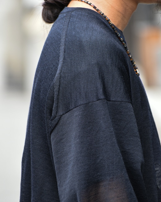 HERILL Ramie High Gauge Crew Neck [Navy]