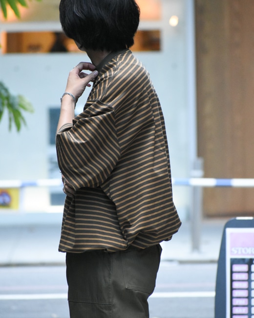 IS-NESS BALLOON STRIPES T-SHIRT [Khaki×Beige/White×Navy]