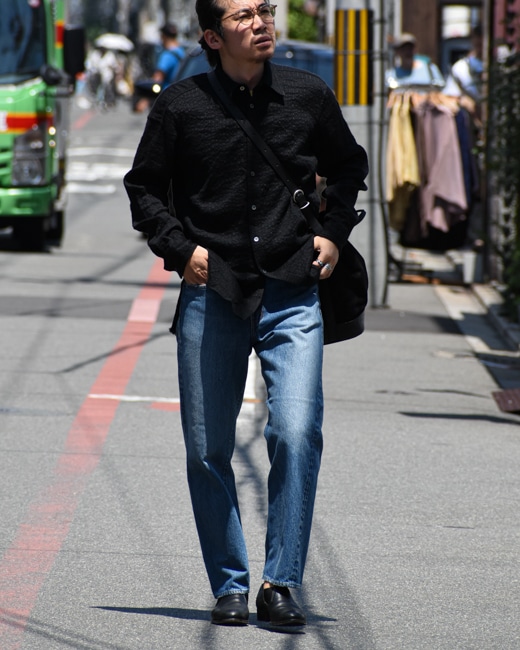 山内 ウールキュプラ・ランダムシャドーストライプシャツ [black