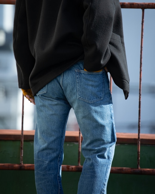 CIOTA Straight 5Pocket Pants [Midium Dark Blue Damage]