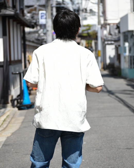 A.PRESSE Silk Linen Open Collar S/S Shirt [ECRU/BLACK]