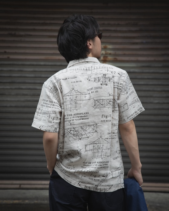 DOUBLE RL エアプレーンプリントリネンキャンプシャツ [ナチュラル]