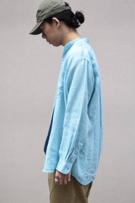 INDIVIDUALIZED SHIRTS [インディビジュアライズドシャツ] LOFTMAN別注 Band Collar Linen Shirt  -Blue-