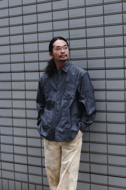 エンジニアドガーメンツ 25SS Guayabera Shirt Mサイズ Guayabera Shirt Black Handkerchief Linen | ENGINEERED