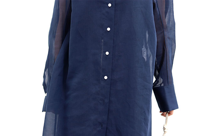 CINOH/チノ】Cotton Organdie No Collar Long Shirt/Wide Pants