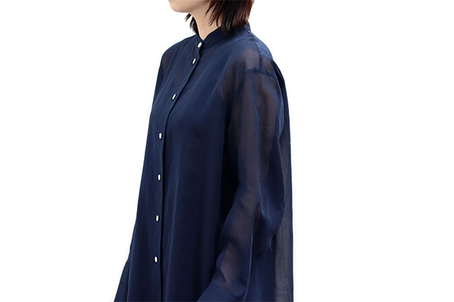 CINOH/チノ】Cotton Organdie No Collar Long Shirt/Wide Pants