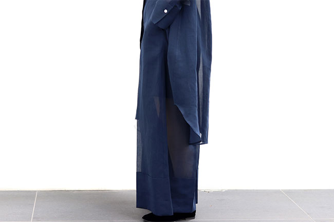 CINOH/チノ】Cotton Organdie No Collar Long Shirt/Wide Pants