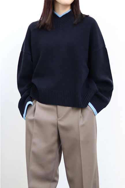 CINOH/チノ】Wool V Neck Knit & Wool 7G Crew Neck Knit