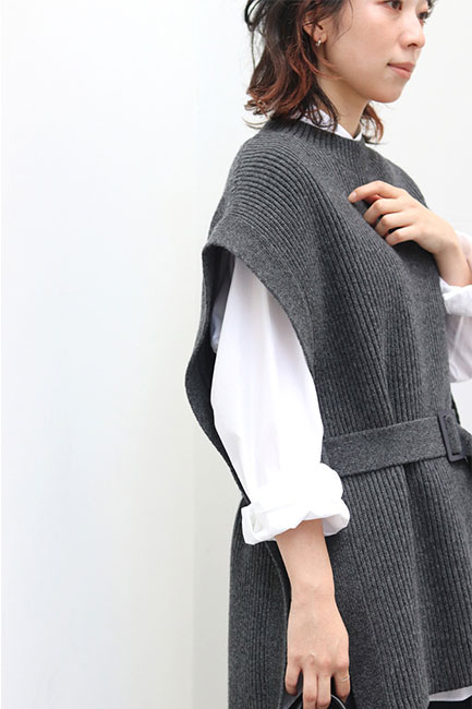 グラフペーパー Graphpaper 24AW Fine Wool Rib Knit Crew Neck Belted Vest ウール ベルテッドニットベスト ジレ 00 ホワイト 白 GL243-80 Graphpaper/グラフペーパー】Fine Wool Rib Knit Crew Neck