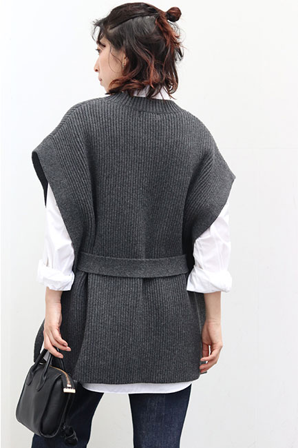 グラフペーパー Graphpaper 24AW Fine Wool Rib Knit Crew Neck Belted Vest ウール ベルテッドニットベスト ジレ 00 ホワイト 白 GL243-80 Graphpaper FINE WOOL RIB KNIT CREW NECK BELTED VEST（WOMEN