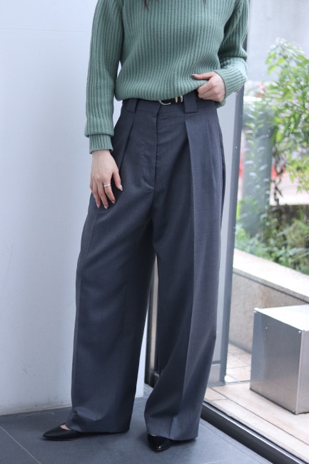 CINOH/チノ】T/W Twill High Waist Two Tuck Pants