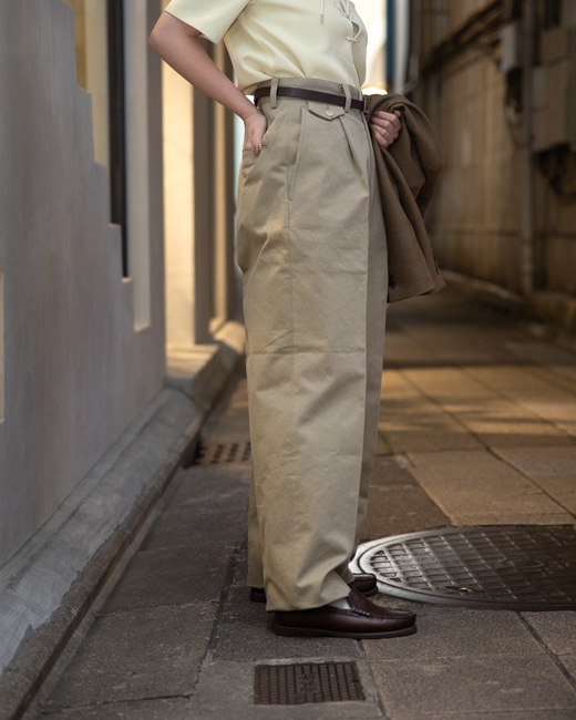 パンツ Auralee WASHED FINX CHINO ONE-TUCK PANTS Auralee Washed Finx Chino One-Tuck Pants Light Khaki