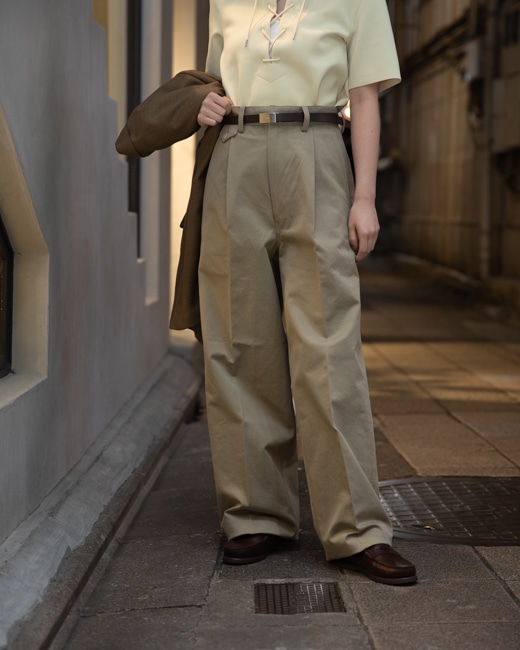 AURALEE Washed Finx Chino One-Tuck Pants / Slide Buckle Belt