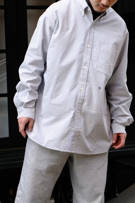 nanamica/ナナミカ】Button Down Stripe Wind Shirt-Navy