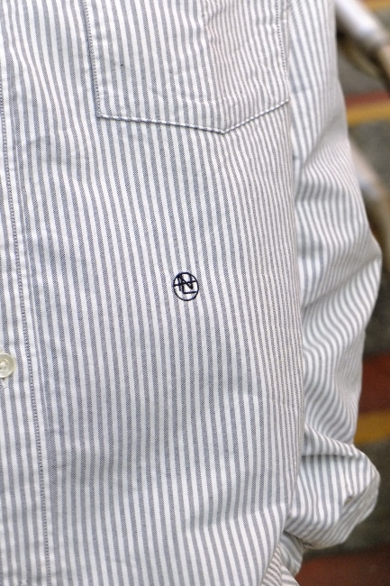 nanamica/ナナミカ】Button Down Stripe Wind Shirt-Navy