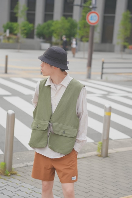 ENGINEERED GARMENTS/エンジニアド ガーメンツ Fowl Vest - Cotton Hemp Satin [Olieve]