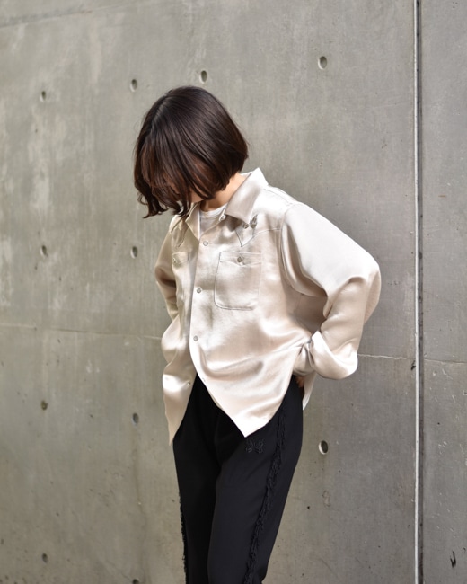 NEEDLES/ニードルズ L/S Cowboy One Up Shirt-Poly Sateen [Beige/Black]