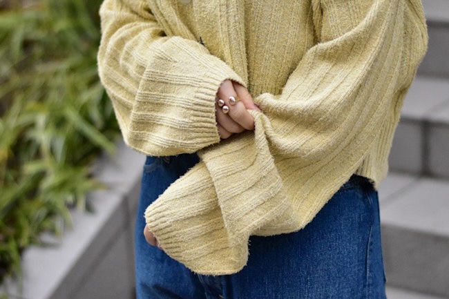 unfil/アンフィル Silk & Coton Boucle' Ribbed-Knit Cardigan [Cream]