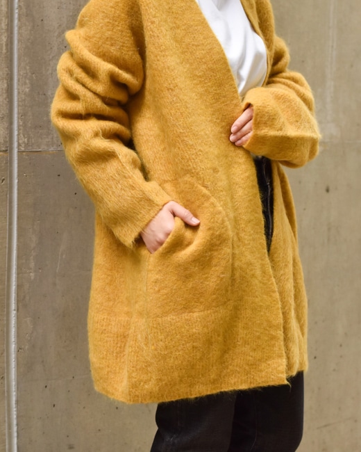 unfil/アンフィル Stretch Superkid Mohair Cardigan [Mustard/Taupe]